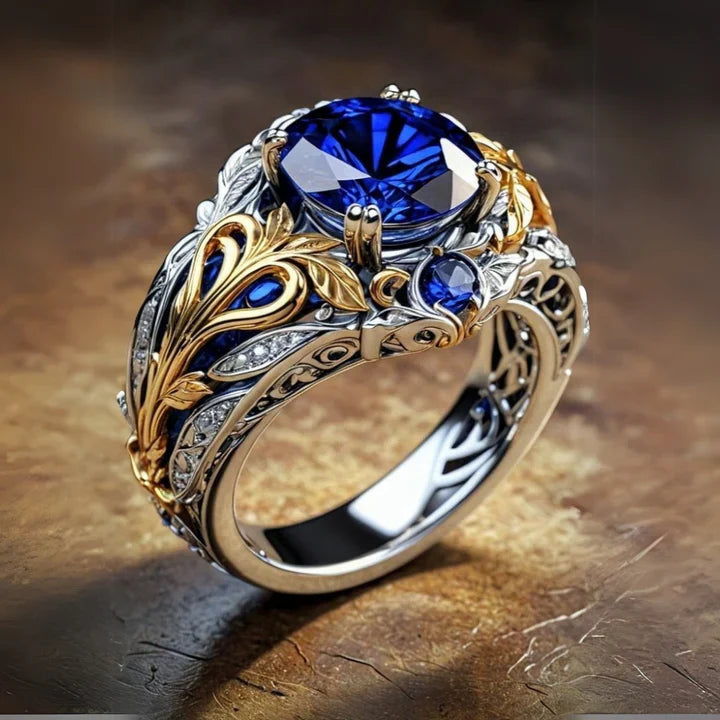 Blaugold & Silber Kristall Ring