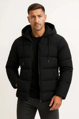 Pufferjacke Herren Mit Kapuze – Schwarz