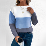 Strickpullover Damen Colorblock – Blau