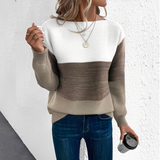 Strickpullover Damen Colorblock – Braun