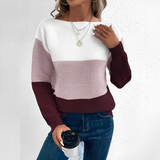 Strickpullover Damen Colorblock – Dunkelrot
