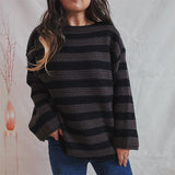 Pullover Damen Oversized Streifen – Braun