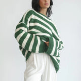 Pullover Damen Oversized Streifen – Grün