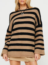 Pullover Damen Oversized Streifen – Khaki