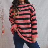 Pullover Damen Oversized Streifen – Rosa