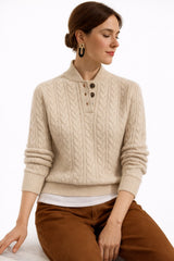 Pullover Damen Zopfmuster Langarm – Beige