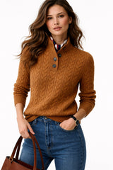 Pullover Damen Zopfmuster Langarm – Braun