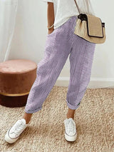 Gestreifte Damenhose mit hoher Taille – Lila