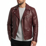 Jürgen | Herren Winter Zip-Up Lederjacke – Rot