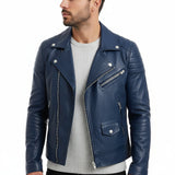 Jürgen | Herren Winter Zip-Up Lederjacke – Blau