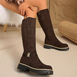 Ragna | Damen Kniehohe Stiefel mit Plateausohle – Kaffee