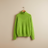 Ragna | Damen Strickpullover Rautenmuster Rollkragen – Grasgrün