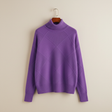 Ragna | Damen Strickpullover Rautenmuster Rollkragen – Lila