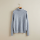 Ragna | Damen Strickpullover Rautenmuster Rollkragen – Hellgrau