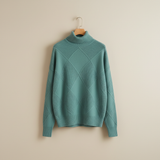 Ragna | Damen Strickpullover Rautenmuster Rollkragen – Grün