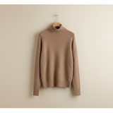 Ragna | Damen Strickpullover Rautenmuster Rollkragen – Dunkelbraun