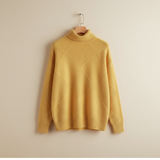 Ragna | Damen Strickpullover Rautenmuster Rollkragen – Goldgelb