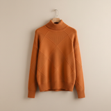 Ragna | Damen Strickpullover Rautenmuster Rollkragen – Schokoladenbraun