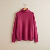 Ragna | Damen Strickpullover Rautenmuster Rollkragen – Dunkelrosa