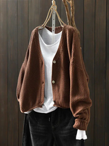 Ragneid | Damen Strickjacke Oversize V-Ausschnitt – Karamell