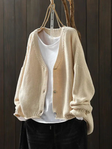 Ragneid | Damen Strickjacke Oversize V-Ausschnitt – Beige