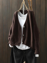 Ragneid | Damen Strickjacke Oversize V-Ausschnitt – Kaffee