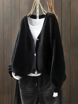 Ragneid | Damen Strickjacke Oversize V-Ausschnitt – Schwarz