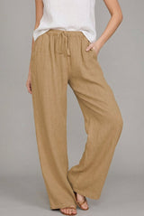 Ragnhild | Damen Wide Leg Hose mit Kordelzugbund – Khaki
