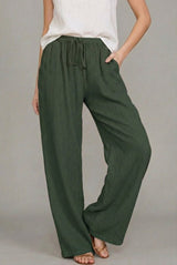 Ragnhild | Damen Wide Leg Hose mit Kordelzugbund – Grün