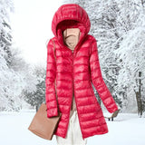 Ragnora | Damen Gesteppte Kapuzenjacke Winterjacke – Rot