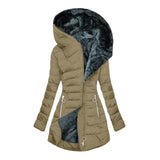 Ragnwild | Damen Steppjacke mit Kapuze Winterjacke – Khaki