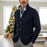 Reimbert | Herren Strickjacke Stehkragen Waffelstrick – Marineblau