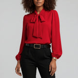 Renata | Damen Schluppenbluse Langarm mit Schleife – Rot