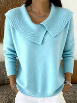 Renelde | Damen Strickpullover mit weichem Kragen – Hellblau