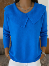 Renelde | Damen Strickpullover mit weichem Kragen – Marineblau