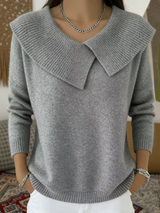 Renelde | Damen Strickpullover mit weichem Kragen – Grau