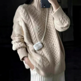 Rieke | Damen Beige Strickpullover mit Reißverschluss und Oversize Schnitt – Beige