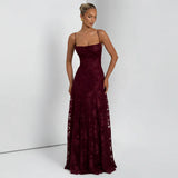 Maxikleid für Damen mit Blumenmuster und Spaghettiträgern – Bordeaux
