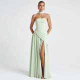 Maxikleid für Damen im Korsettstil mit Schaldetail und hohem Schlitz – Mint