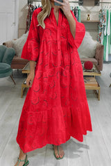 Cordelia | Sommerliches Kleid mit Lochmuster und V-Ausschnitt – Rot