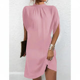 Partykleid für Damen mit Fledermausärmeln und plissiertem Ausschnitt – Rosa