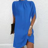 Partykleid für Damen mit Fledermausärmeln und plissiertem Ausschnitt – Hellblau