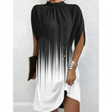 Partykleid für Damen mit Fledermausärmeln und plissiertem Ausschnitt – Schwarz und Weiß