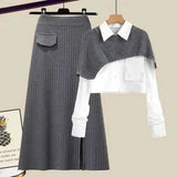 Rock Und Oberteil Set Elegant – Grau