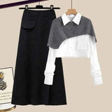 Rock Und Oberteil Set Elegant – Schwarz - Grau