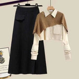 Rock Und Oberteil Set Elegant – Braun - Schwarz