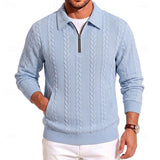 Rolvand | Herren Strickpullover Zopfmuster Reißverschluss – Hellblau