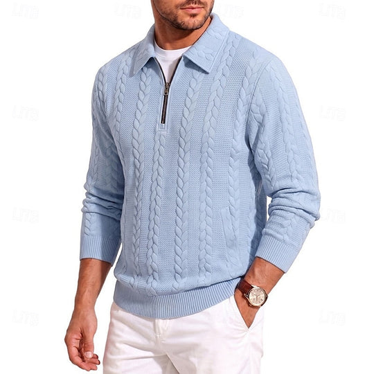 Rolvand | Herren Strickpullover Zopfmuster Reißverschluss