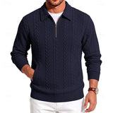 Rolvand | Herren Strickpullover Zopfmuster Reißverschluss – Marineblau