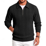 Rolvand | Herren Strickpullover Zopfmuster Reißverschluss – Schwarz